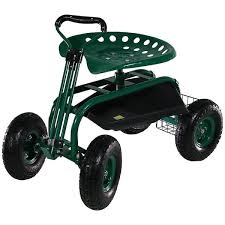 Green Steel Rolling Garden Cart