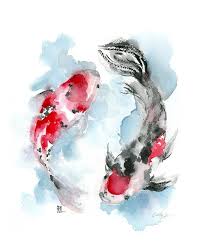 Koi Fish Watercolor Art Modern Koi