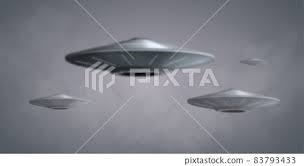ufo spaceship with light beam stock