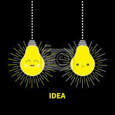 Hanging Idea Light Bulb Icon Set Happy