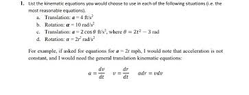 Answered List The Kinematic Equations
