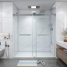 60 In W X 72 In H Double Sliding Frameless Shower Door In Chrome With Soft Closing And 3 8 In 10 Mm Clear Glass