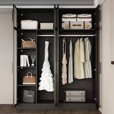 Fufu Gaga Black Wood 59 1 In W Tempered Glass Doors Wardrobe Armoires Aluminum Frame With Led Lights Hanging Rods And Shelves