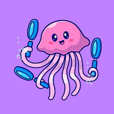 Cute Jellyfish Holding Magnifying Glass