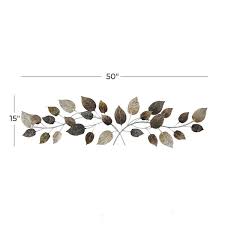 Large Metal Silver And Bronze Textured Leaf Wall Decor 50 In X 15 In