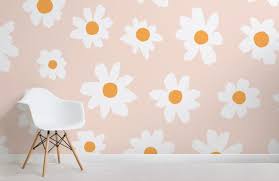 White Retro Daisy Wallpaper Mural