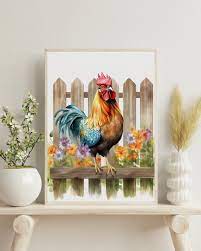 Rooster Wall Art Rooster Watercolor