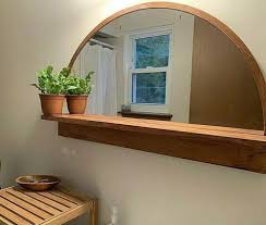 Half Moon Wall Mirror With Wooden Frame
