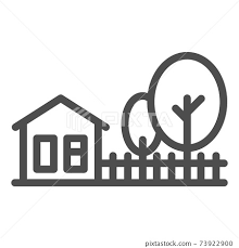 Cottage House With Trees Line Icon