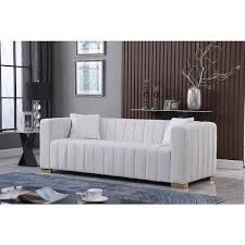Lightweight Modern 87 In Square Arm Velvet Straight Sofa In White