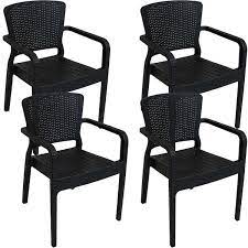 Sunnydaze Decor Segonia Plastic Stacking Arm Chair Set Of 4 Black