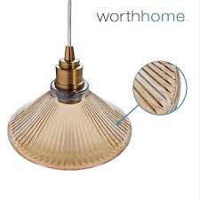 Whp 1 Light Recessed Light Conversion Kit Satin Brass Shaded Pendant Light With Ribbed Amber Glass Shade