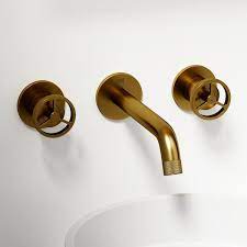 Vigo Cass Two Handle Wall Mount Bathroom Faucet In Matte Brushed Gold