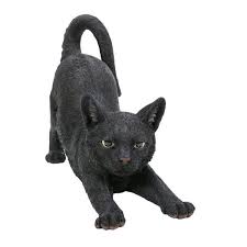 Black Cat Stretching Garden Statue