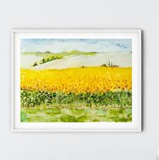 Sunflower Field Watercolor Art Print