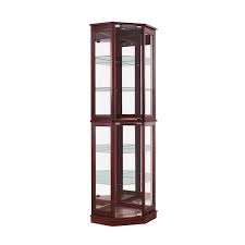 Floor Standing Cherry 5 Sided Lighted Corner Curio Cabinet