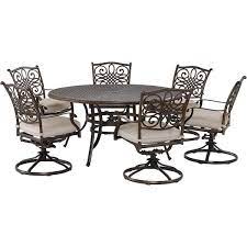 Agio Renditions 7 Piece Set With 6 Swivel Rockers And 60 In Cast Top Table Featuring Sunbrella Fabric In Silver Size 60 Inchlx60 Inchwx28 Inchh
