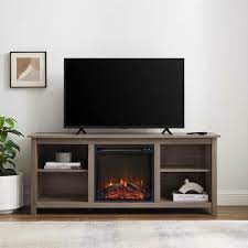 58 In Cerused Ash Wood Mission Electric Fireplace Tv Stand Fits Tvs Up To 65 In With Adjustable Shelves