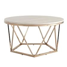 Ensla 33 In Champagne Faux Travertine Round Stone Top Coffee Table
