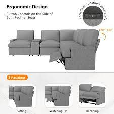 104 In Modern Linen Home Theater Reclining Sectional Sofa In Gray With Storage Box Cup Holders Usb Ports And Socket