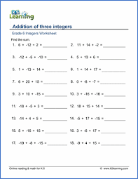 Grade 6 Integers Worksheets Free