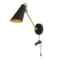 Zevni Z 37vuqeei 4402 Plug In Or Hardwired Diy Wall Sconce 1 Light Modern Black Wall Sconce Lighting Farmhouse Gold Swing Arm Wall Lamp