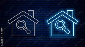 Glowing Neon Line Search House Icon