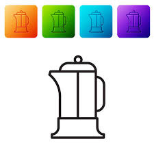 Black Line French Press Icon Isolated