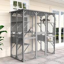 Wiawg Outdoor Cat House 71 In Large Wooden Cats Catio Cat Cage Enclosur With 7 Platform And 2 Resting Box Weatherproof Grey