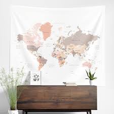 World Map Tapestry Wall Hanging Art