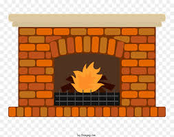 Burning Fire In Brick Fireplace With