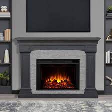 63 Deland Grand Real Flame Gray Stone Electric Fireplace