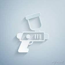 Paper Cut Paint Spray Gun Icon Isolated