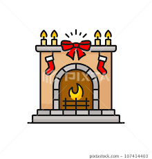Brick Fireplace With Burning Fire