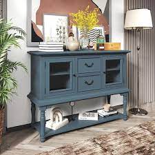 Blue Rectangle Wood Console Table