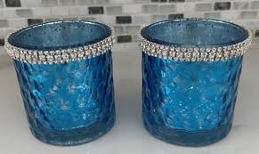 Blue Mercury Glass Candle Holder With