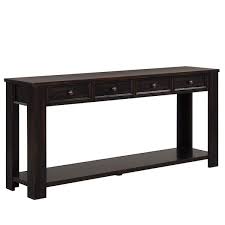 63 In Distressed Black Rectangle Pine Wood Console Table Sofa Table With 4 Drawers And 1 Bottom Shelf