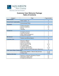 Customer Care Welcome Package Table Of