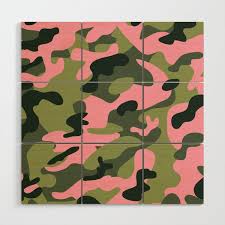 Green Pink Camo Wood Wall Art By