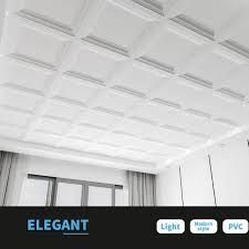 Art3dwallpanels White 2 Ft X 2 Ft Decorative Square Drop Ceiling Tile Lay In Pvc Ceiling Panels 48 Sq Ft Case