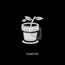 White Plant Pot Vector Icon On Black