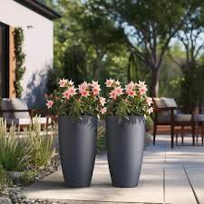13 5in Dia Granite Gray Extra Large Tall Round Concrete Plant Pot Planter For Indoor Outdoor Set Of 2