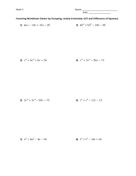 Factoring Worksheet Factor By Grouping