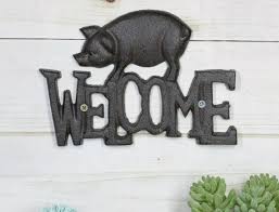 Pig Cast Iron Welcome Sign Rustic