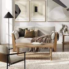 Nathan James Zion 2 Seater Modern Farmhouse Sofa With Linen Upholstery And Solid Wood Arms Sand Light Brown