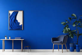Empty Royal Blue Color Wall Interior