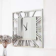 Large Silver Square Mirrored Wall Clock