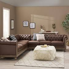 Noble House Leesburg Upholstered Tufted 7 Seater Sectional Sofa With Nailhead Trim Dark Brown And Natural