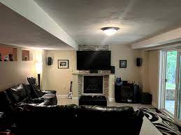 Basement Man Cave With Uneven Ceiling