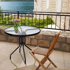 Wellfor 28 In H Black Round Metal Outdoor Bistro Table With Tempered Glass Top And Umbrella Hole